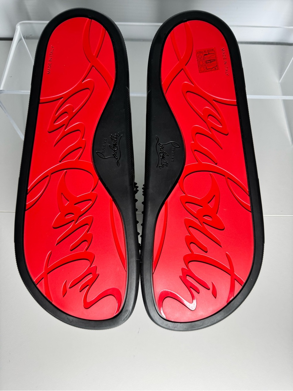 Christian Louboutin Pool Stud Slides Black Leather Mens Size 44 NEW - Picture 5 of 7
